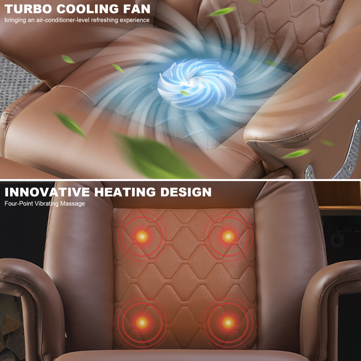 Kinnls Luca Power Office Recliner Chair with Heated Ventilation,Executive Full Reclining Desk Chairs with Massage Modern Comfortable Genuine Leather