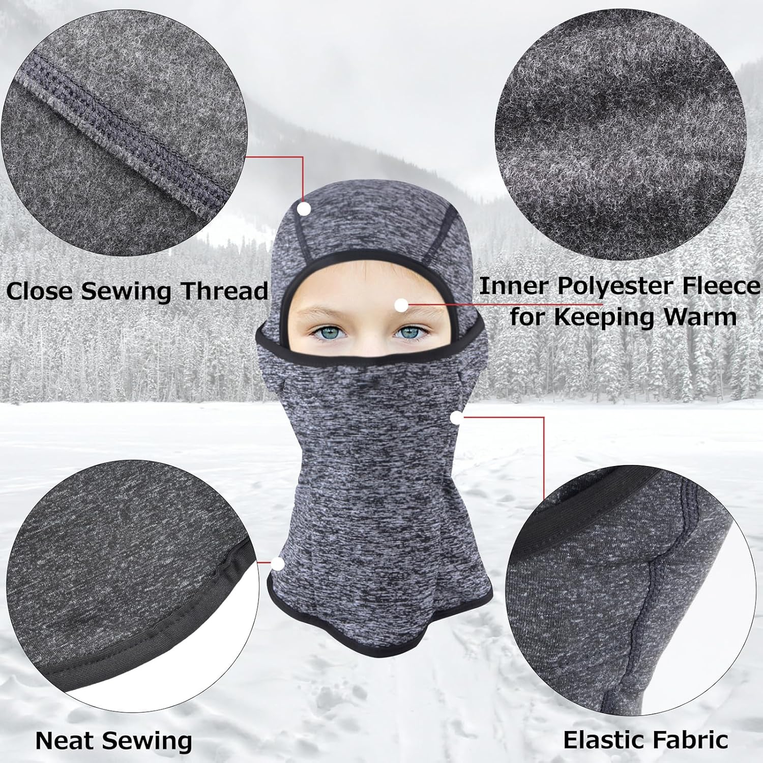 PetginHome- Ski Face Mask Kids Fleece Balaclava Windproof Thicken Winter Hat Neck Warmer for Men &Women