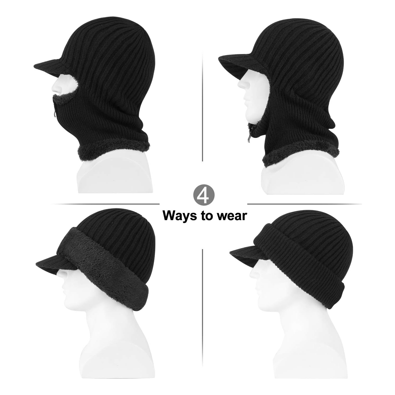 PetginHome- Thermal Cycling Ski Beanie Hat with Neck Warmer, Winter Balaclava for Men &Women