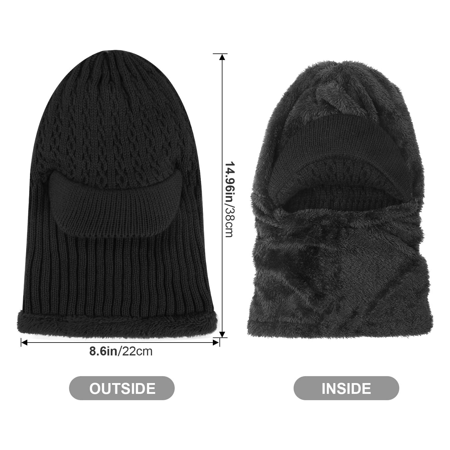 PetginHome- Thermal Cycling Ski Beanie Hat with Neck Warmer, Winter Balaclava for Men &Women