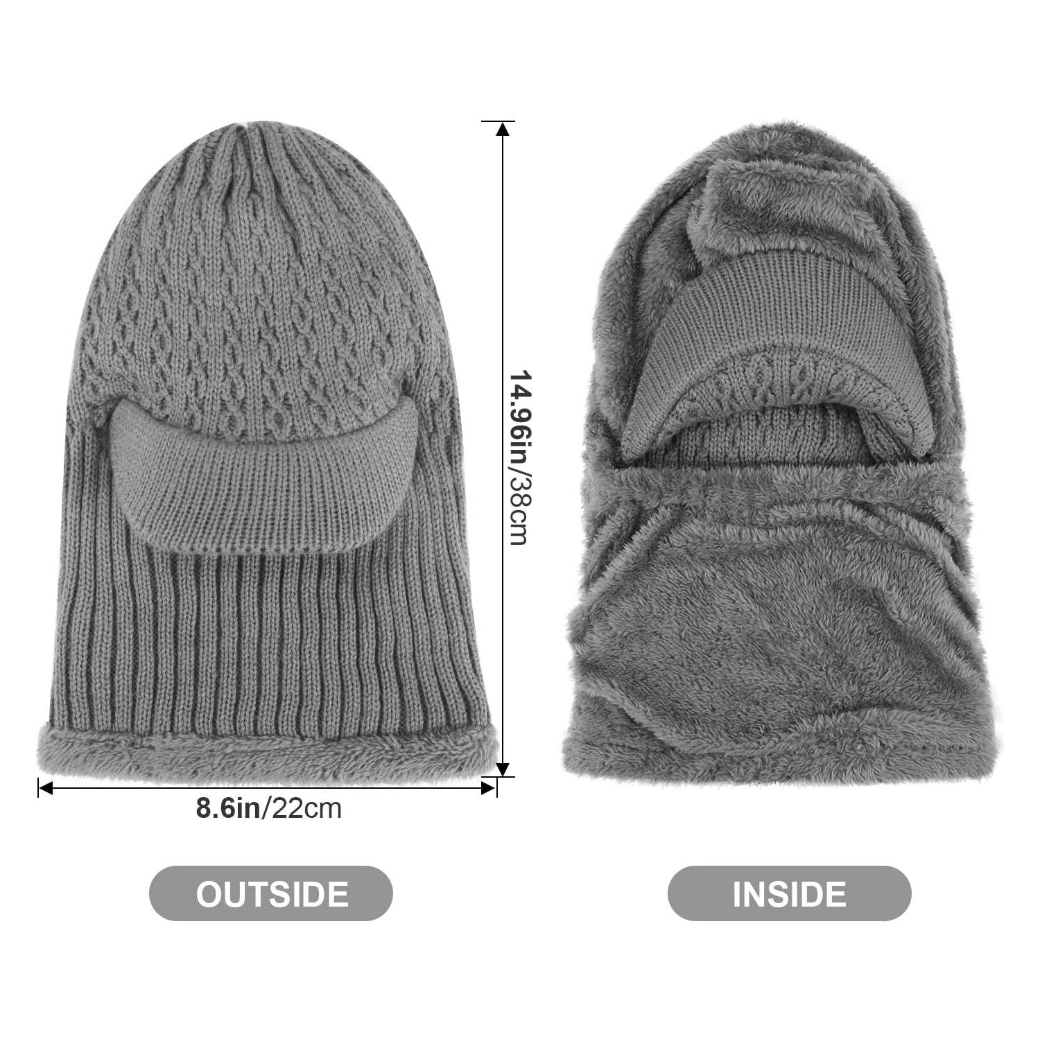 PetginHome- Thermal Cycling Ski Beanie Hat with Neck Warmer, Winter Balaclava for Men &Women