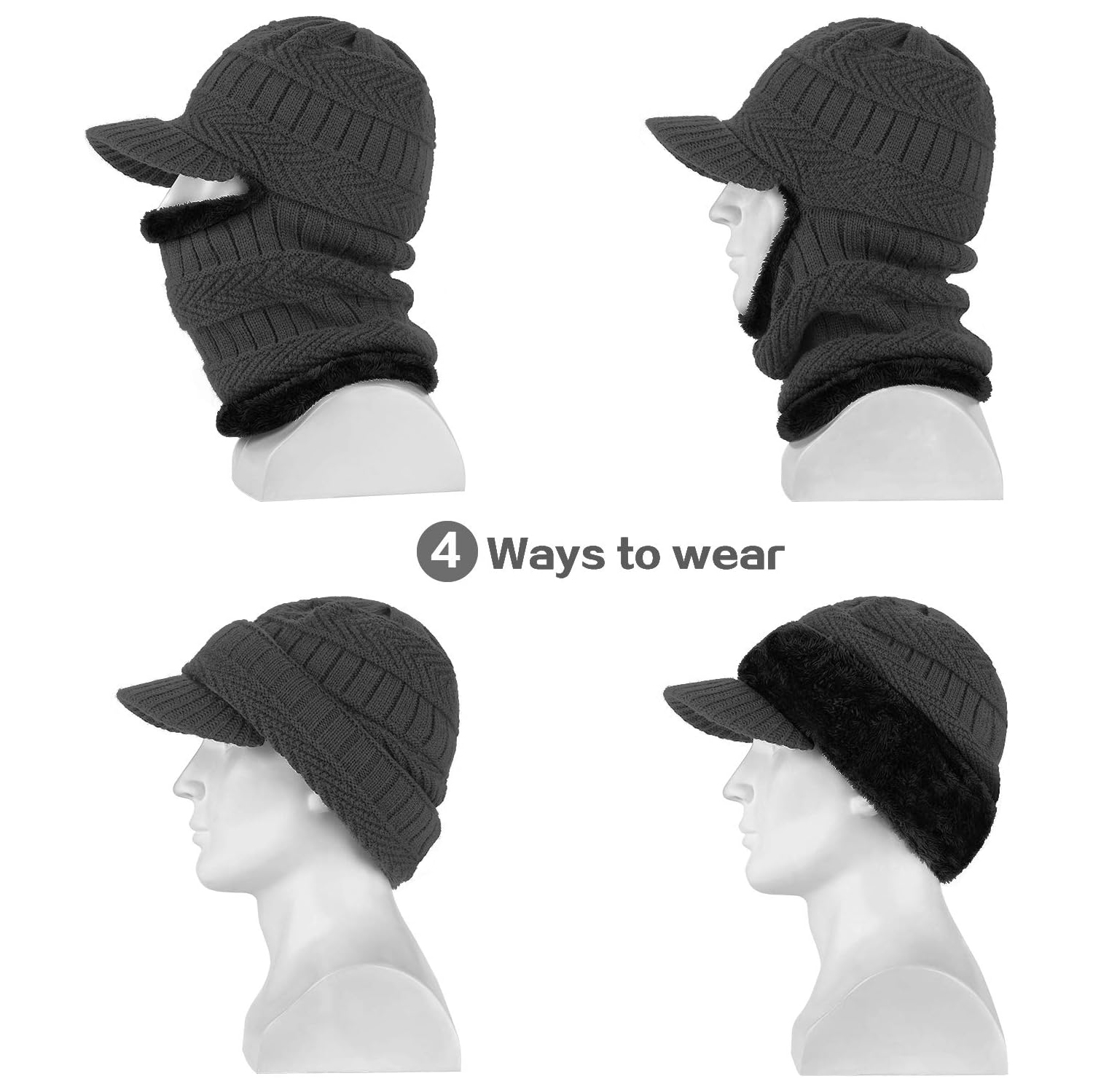 PetginHome- Thermal Cycling Ski Beanie Hat with Neck Warmer, Winter Balaclava for Men &Women