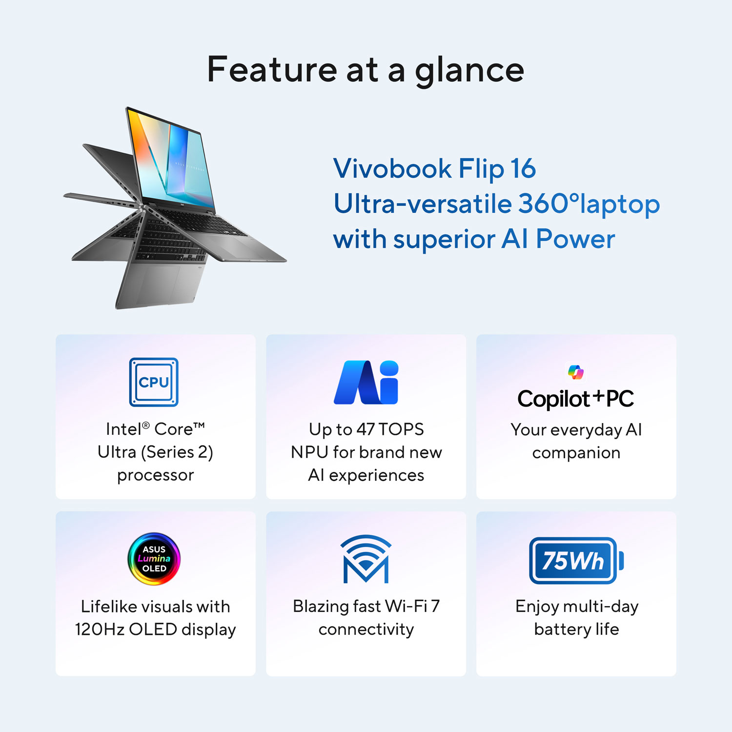 Copilot+ PC 2-en-1 à écran tactile de 16 po Vivobook 16 Flip d'ASUS - Gris mat