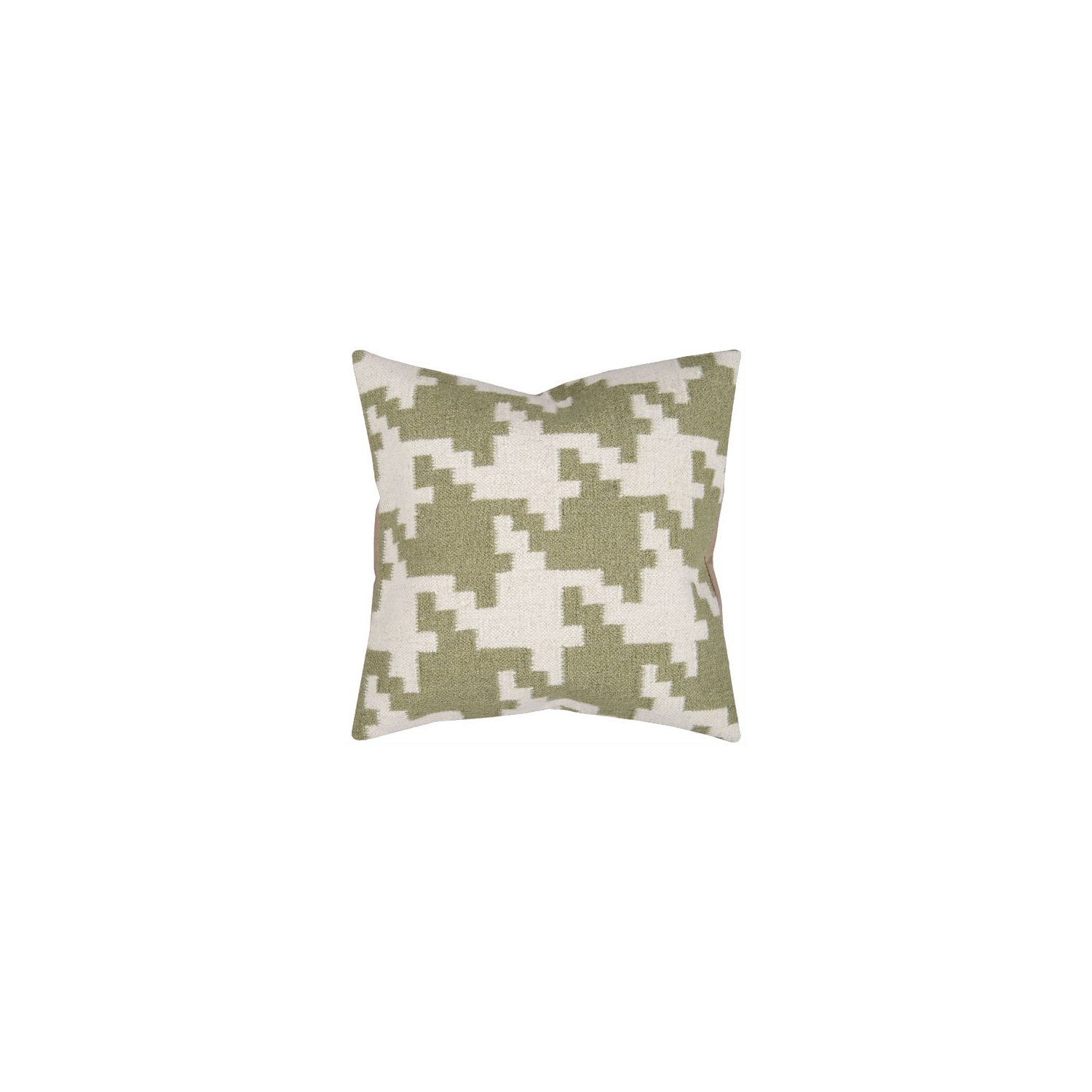 20" Khaki Green and White Houndstooth Square Throw Pillow