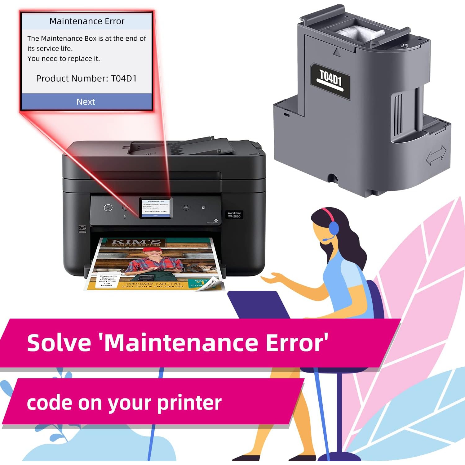 T04D1 T04D100 BOÎTE DE MAINTENANCE D'ENCRE POUR ET-15000 ET-3750 ET-3760 ET-4750 ET-4760 ET-3850 ET-4850 WF-2860 XP-5100 ET-3710 ET-5150 ET-3830