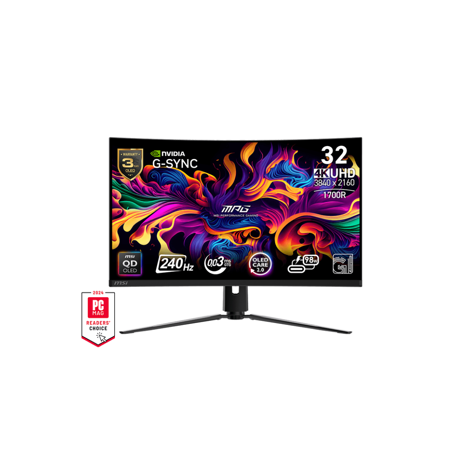 MSI 32" 3840 x 2160 (UHD) 240Hz 0.03ms (GTG) Curved QD-OLED Gaming Monitor Tilt Swivel Height Pivot adjustable (MPG 321CURX QD-OLED)