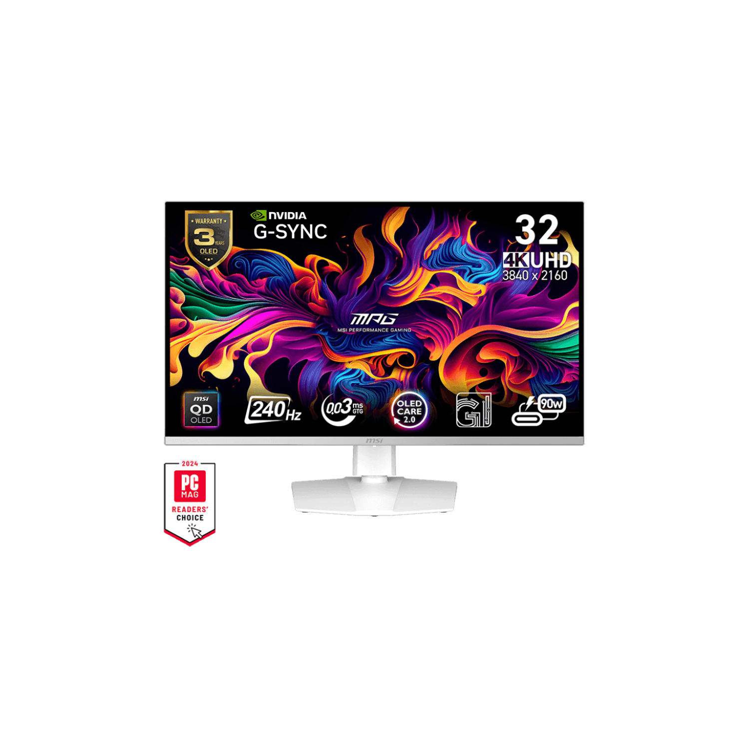 MSI 32" 3840 x 2160 240Hz 0.03ms (GTG) QD-OLED Gaming Monitor Tilt Swivel Height Pivot adjustable (MPG 321URXW QD-OLED)