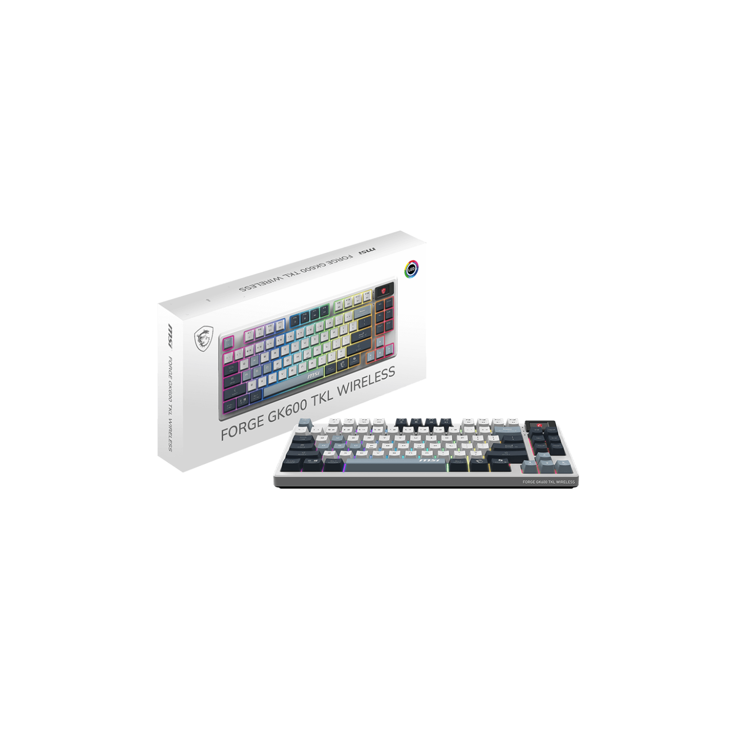 MSI Forge GK600 TKL W Sky US 2.4GHz Wireless, Bluetooth RGB Lighting Gaming Keyboard with 1.06-inch Display, 4000mAh.