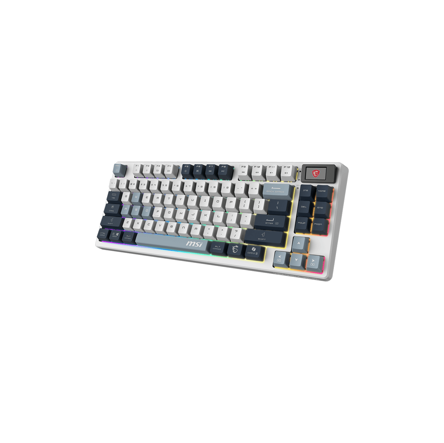 MSI Forge GK600 TKL W Sky US 2.4GHz Wireless, Bluetooth RGB Lighting Gaming Keyboard with 1.06-inch Display, 4000mAh.