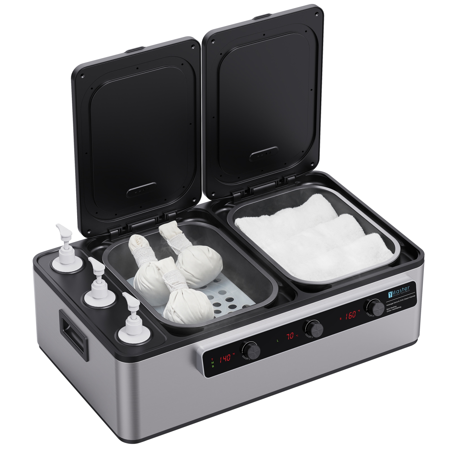Master Massage Professional Electric 2 in 1 Massage Stone Heater/Steam Cooking Heater & 3 Bottle Massage Oil & Lotion &Gel Warmer-Digital