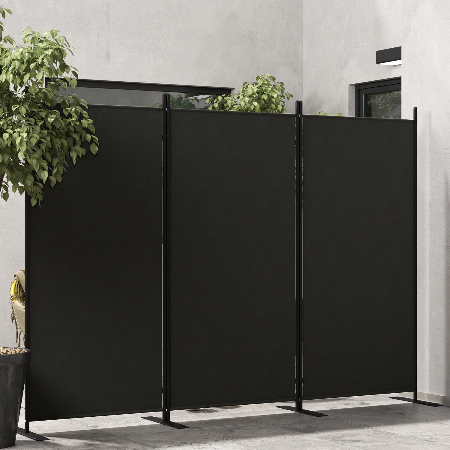 Outsunny 3 Panel Folding Outdoor Privacy Screen, 5.8FT Tall Room Divider with UV30+ Protection, Freestanding Privacy Panel Partition with Stable Base