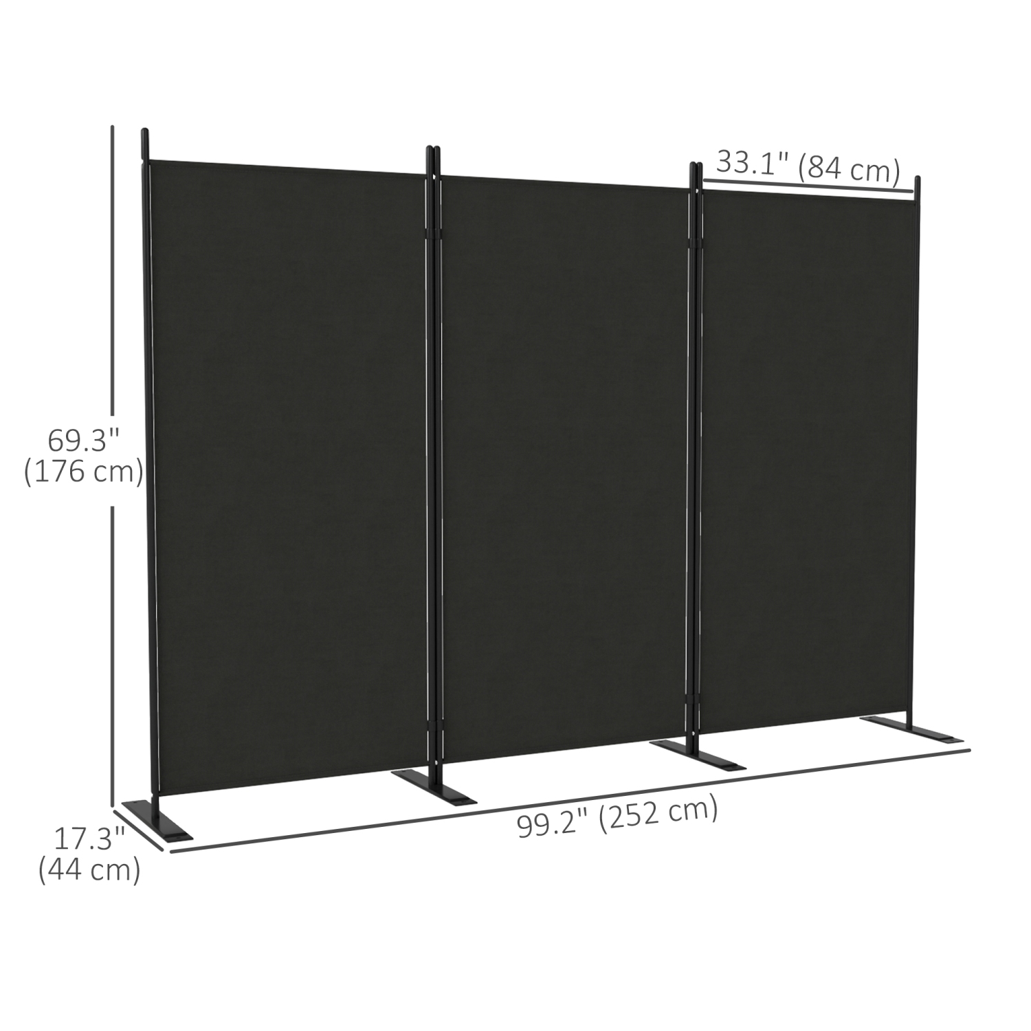 Outsunny 3 Panel Folding Outdoor Privacy Screen, 5.8FT Tall Room Divider with UV30+ Protection, Freestanding Privacy Panel Partition with Stable Base