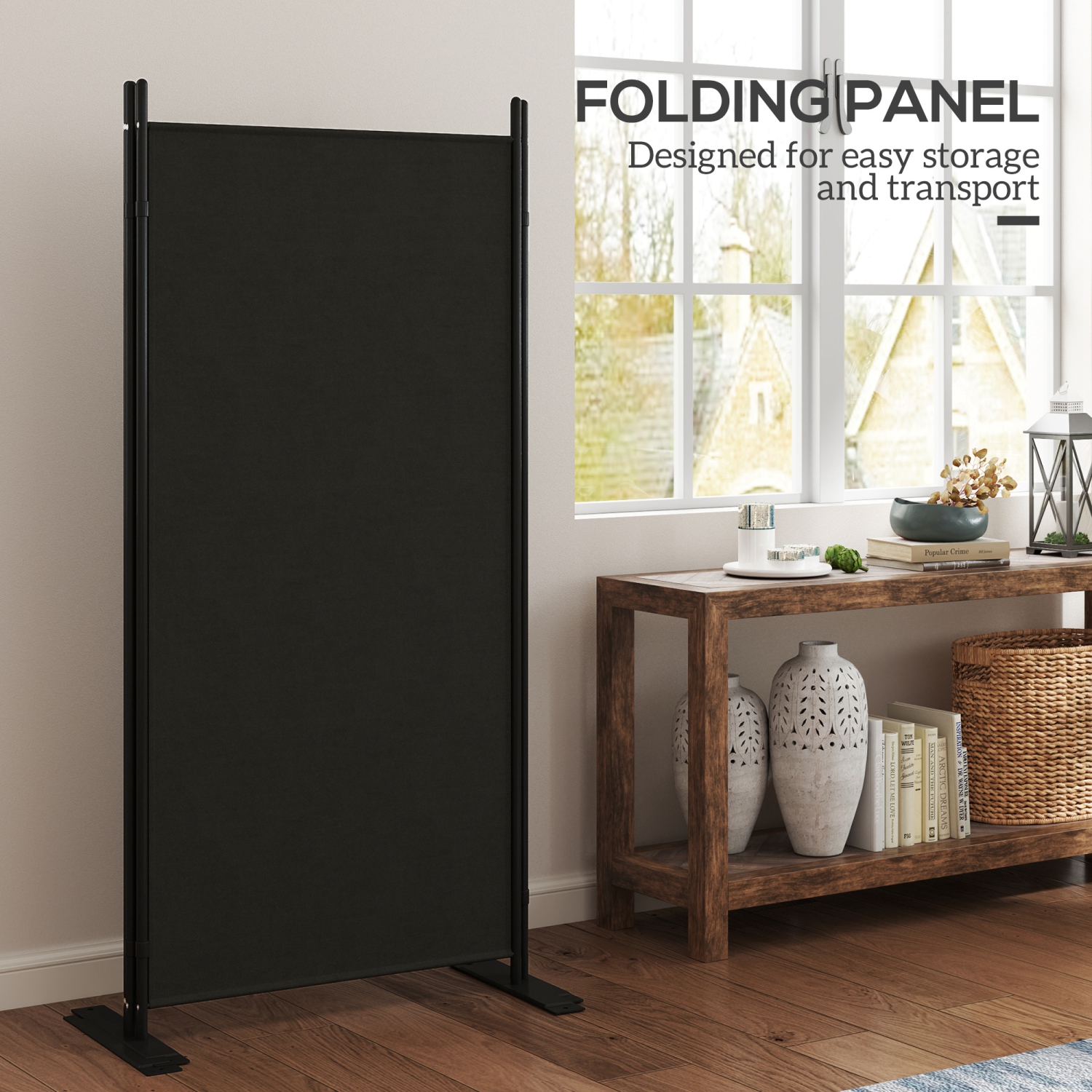 Outsunny 3 Panel Folding Outdoor Privacy Screen, 5.8FT Tall Room Divider with UV30+ Protection, Freestanding Privacy Panel Partition with Stable Base