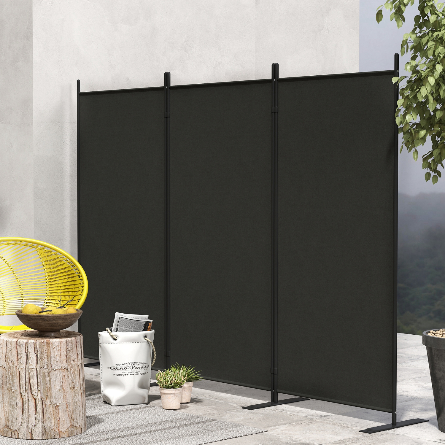 Outsunny 3 Panel Folding Outdoor Privacy Screen, 5.8FT Tall Room Divider with UV30+ Protection, Freestanding Privacy Panel Partition with Stable Base