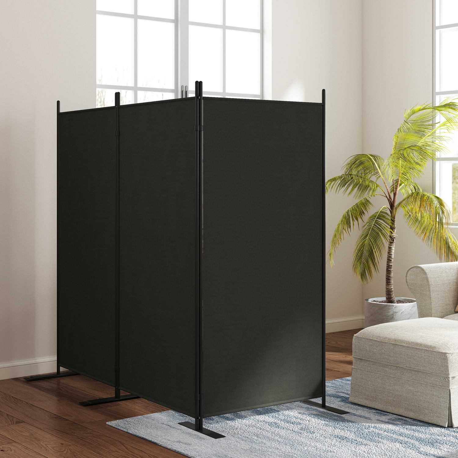 Outsunny 3 Panel Folding Outdoor Privacy Screen, 5.8FT Tall Room Divider with UV30+ Protection, Freestanding Privacy Panel Partition with Stable Base