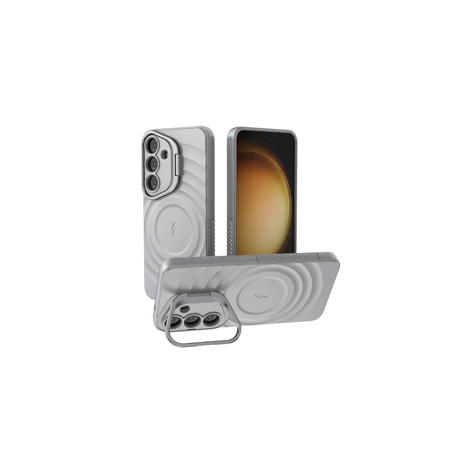 For Samsung Galaxy S25 Case 5G Magnetic Magsafe Wireless Charging Slide Lens Stand Holder Cover - Grey