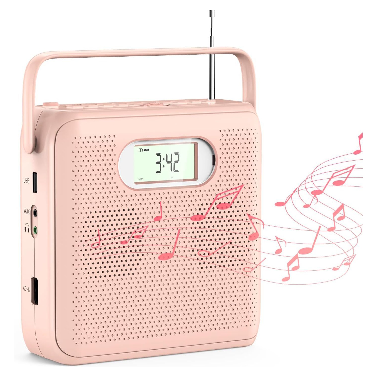 Portable CD Player for Home,Handheld Radio CD Player,Bluetooth CD Player with Dual Speakers FM Radio LCD Display Support USB AUX Playback Headphone