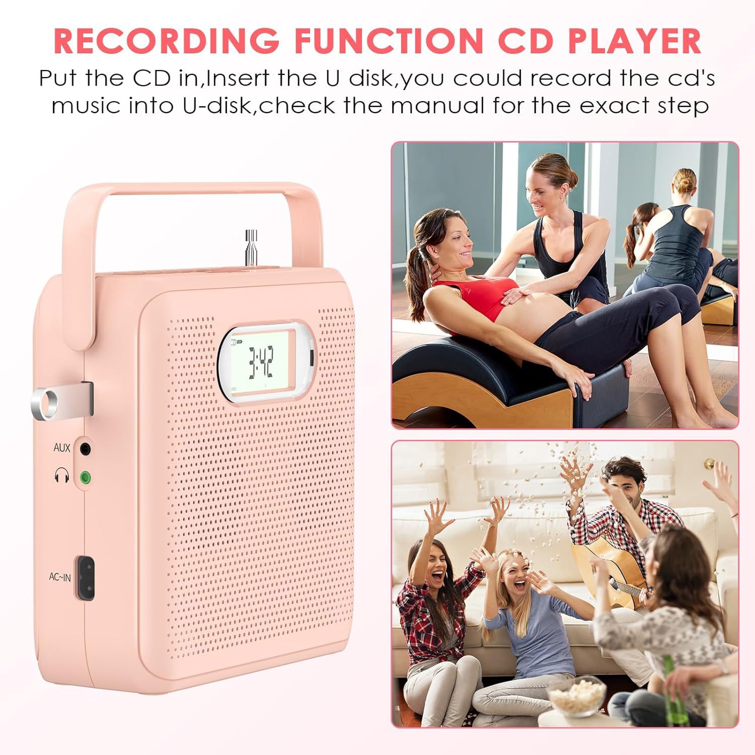 Portable CD Player for Home,Handheld Radio CD Player,Bluetooth CD Player with Dual Speakers FM Radio LCD Display Support USB AUX Playback Headphone