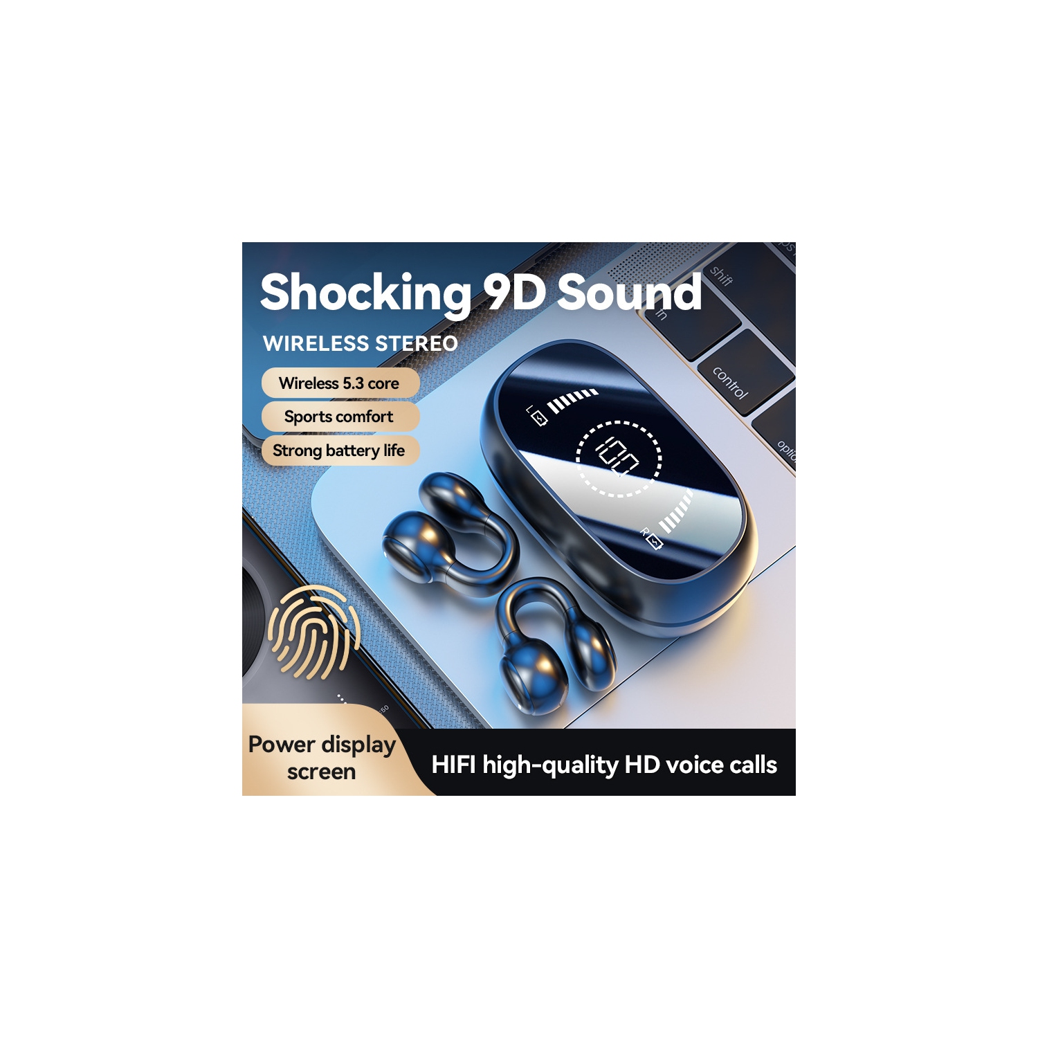 Casque d'écoute supra-auriculaire Casque d'écoute à conduction osseuse Écouteurs sans fil Bluetooth On-Clip Écouteurs sport - Noir