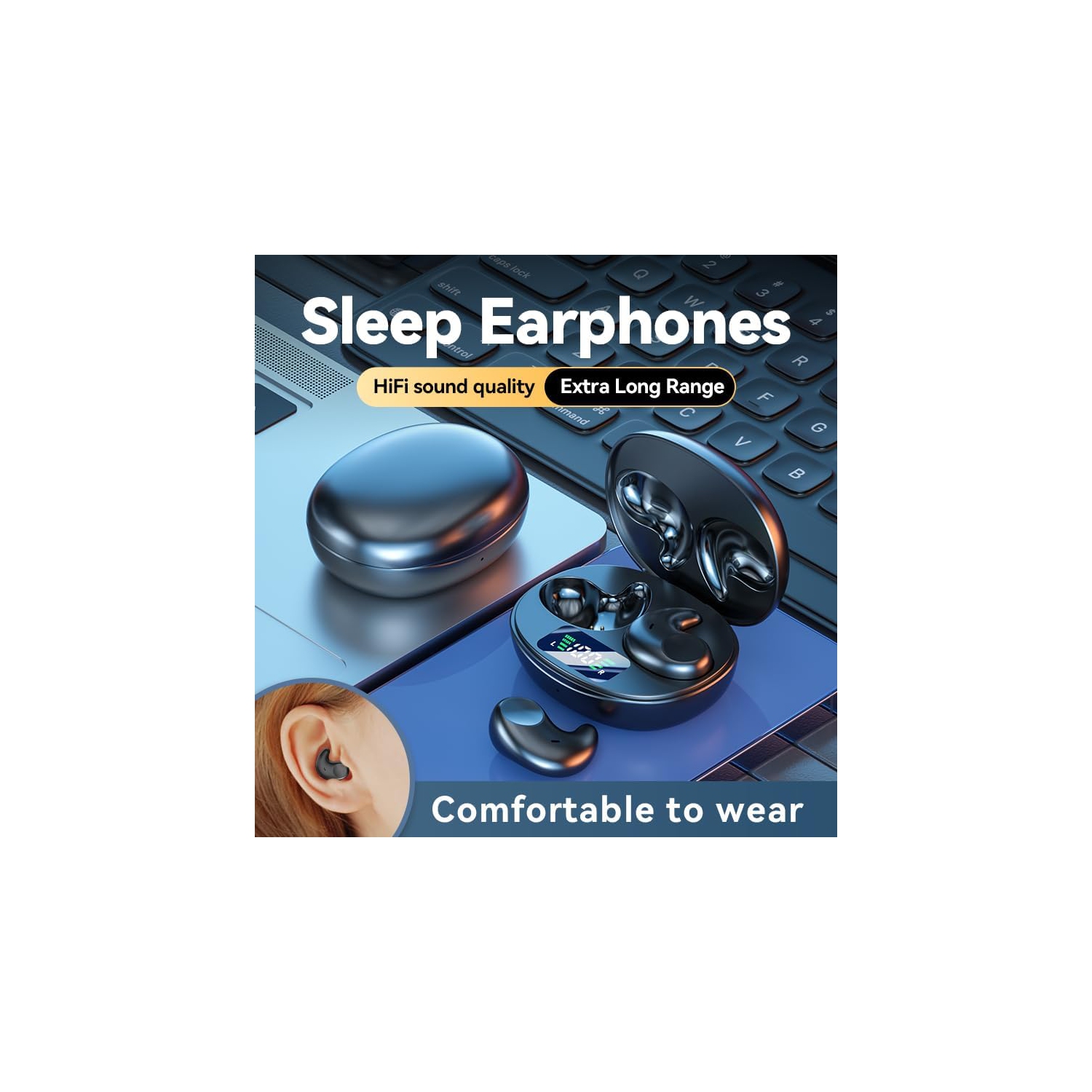 Écouteurs Bluetooth sans fil Écouteurs stéréo avec microphone Écouteurs bouton Sleeping Ear Buds - Noir