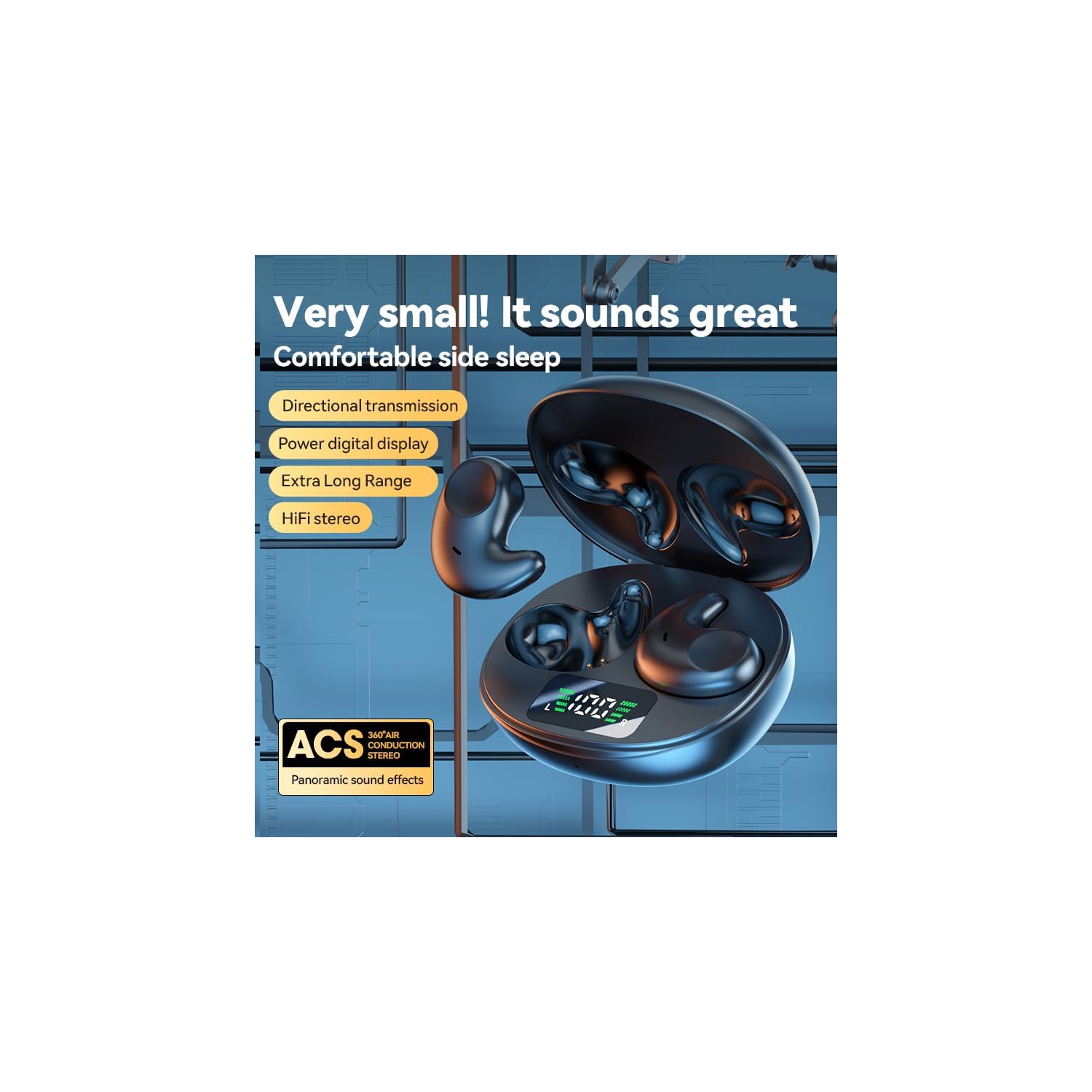 Écouteurs Bluetooth sans fil Écouteurs stéréo avec microphone Écouteurs bouton Sleeping Ear Buds - Noir