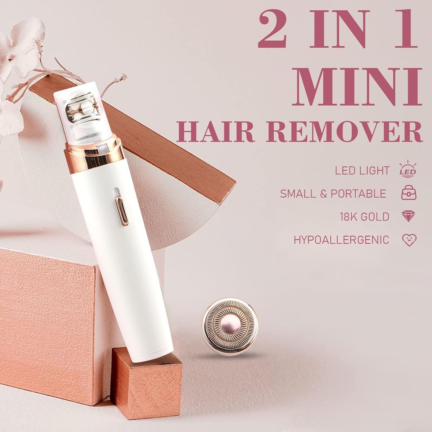 Women Face Epilator,Mini Facial Hair Removal for Women,Portable Hair Removal for Face Armpits Arms Bikini Line,Cordless Rechargeable Epilator-White