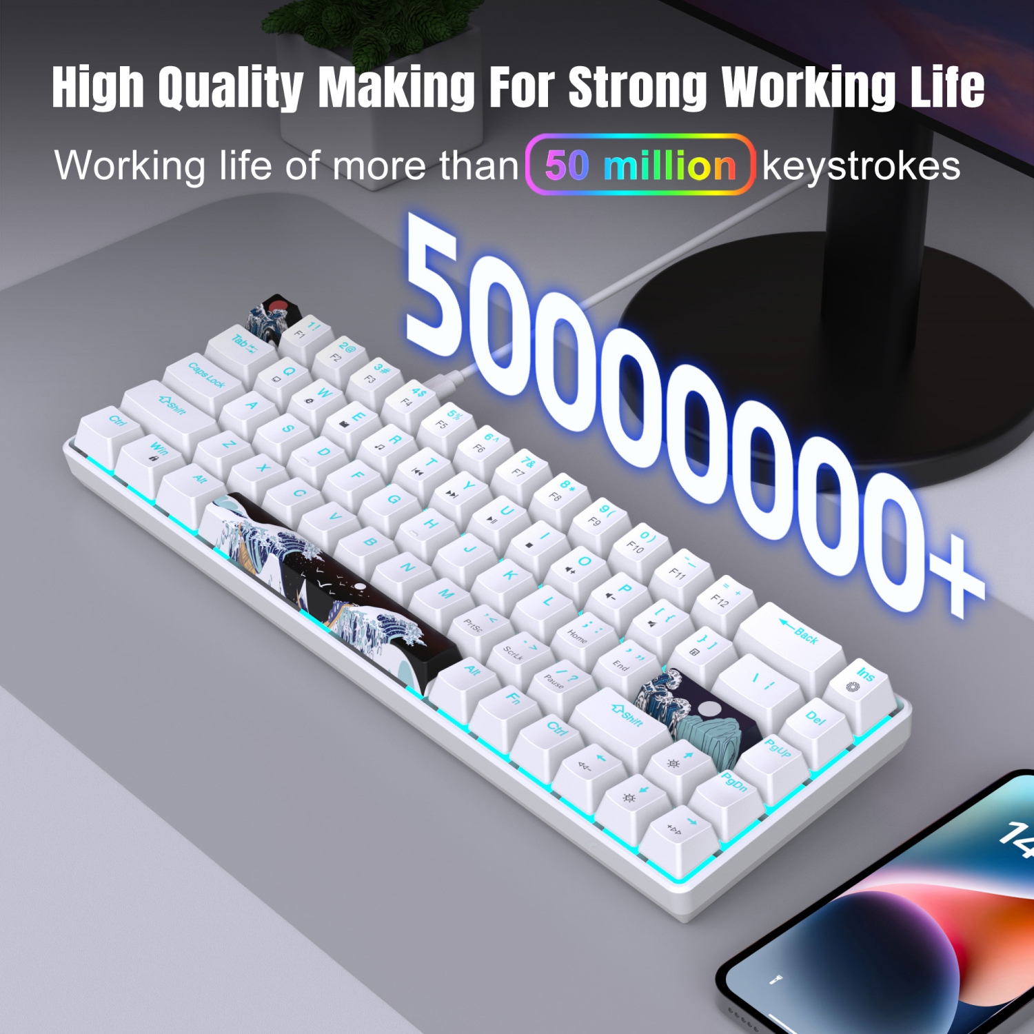 68 Keys Gaming Keyboard USB Wired Portable RGB Backlight Keyboard for Windows Laptops Computer