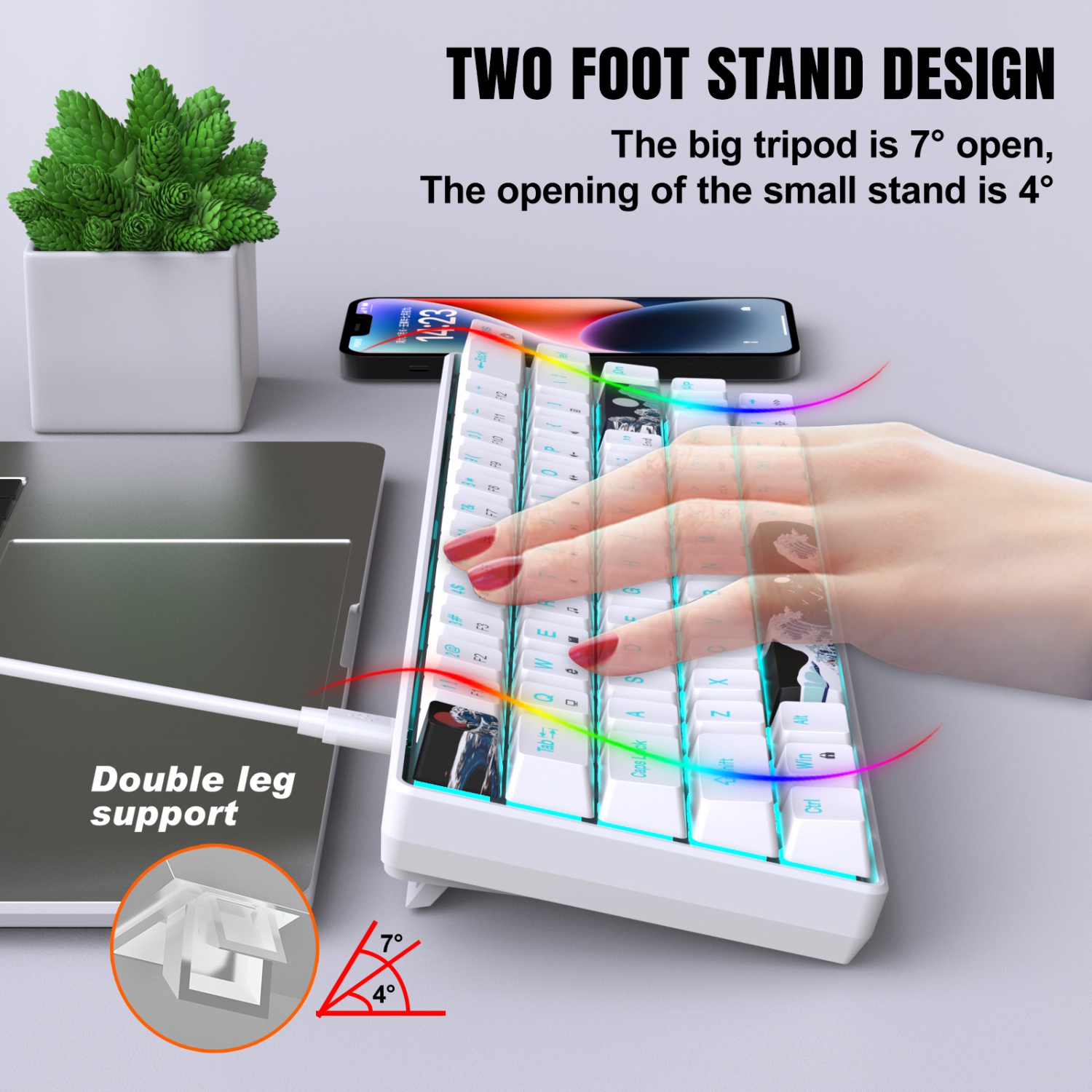 68 Keys Gaming Keyboard USB Wired Portable RGB Backlight Keyboard for Windows Laptops Computer