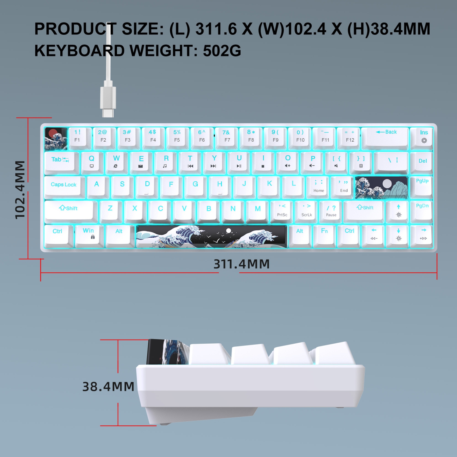 68 Keys Gaming Keyboard USB Wired Portable RGB Backlight Keyboard for Windows Laptops Computer