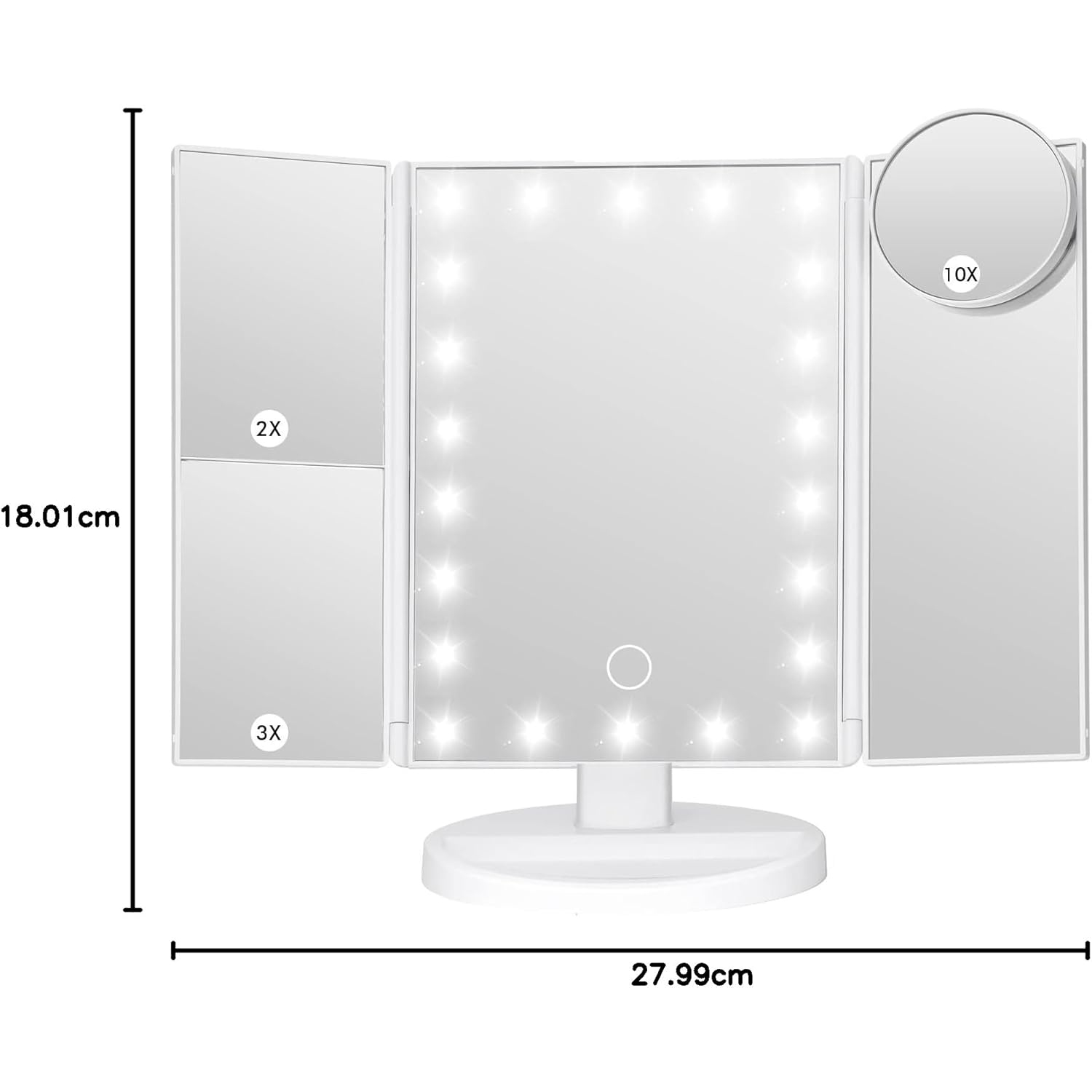 Makeup Mirror Vanity Mirror with Lights, Bathroom Adjustable Brightness Mirrors 1X/2X/3X/10X Magnification and Touch Screen Trifold Makeup Mirror