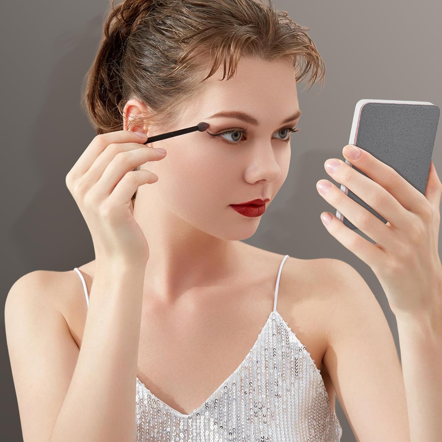 Miroir de maquillage de voyage, miroir de maquillage LED portatif de 4,6&nbsp;po * 2,95&nbsp;po, miroir de toilette tactile à intensité réglable à 3