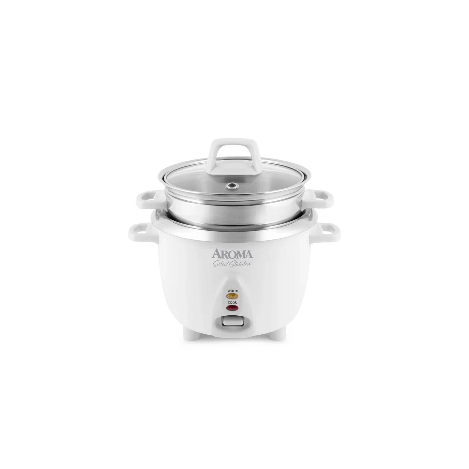 Cuiseur à riz AROMA Select 3&nbsp;tasses en acier inoxydable avec cuiseur à vapeur, blanc