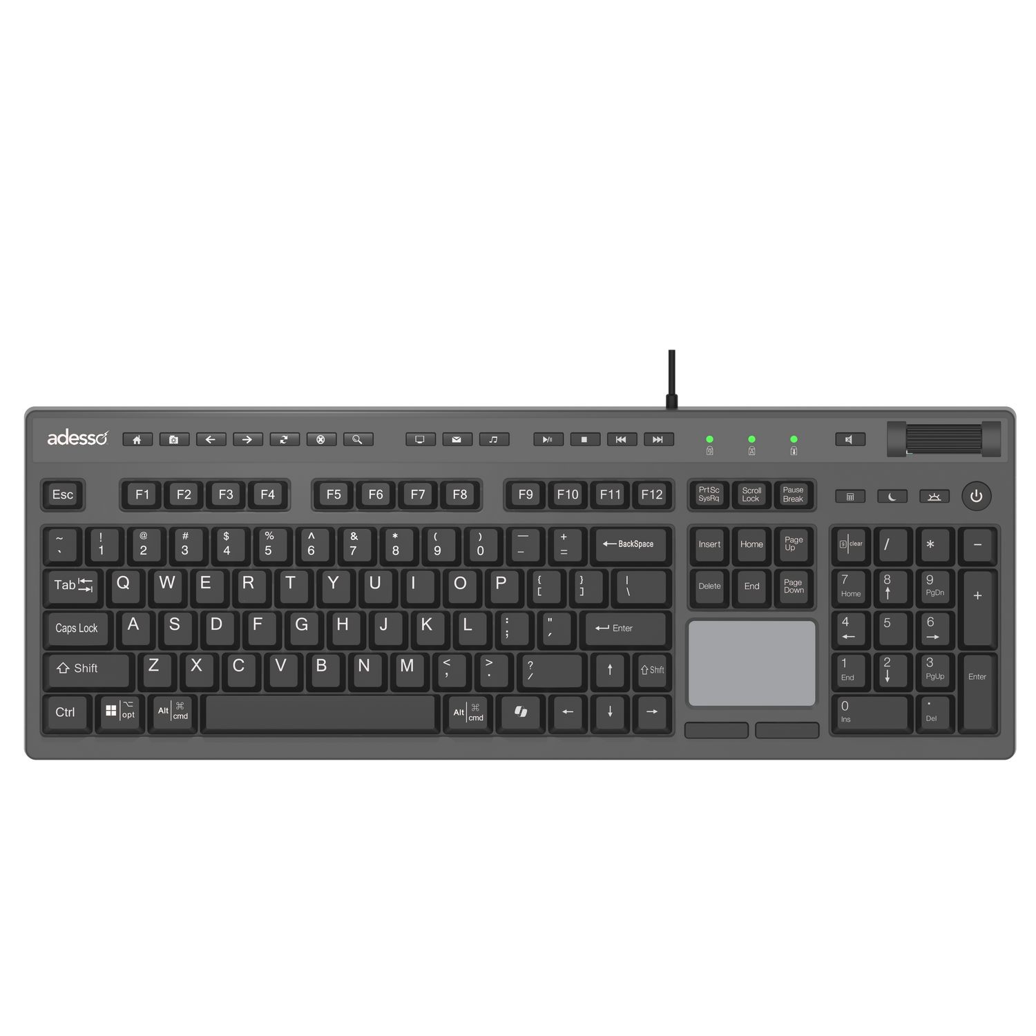 Adesso – Clavier EasyTouch 445 avec touche de raccourci Copilot, pavé tactile intégré, molette de défilement, touches de raccourci multimédias et