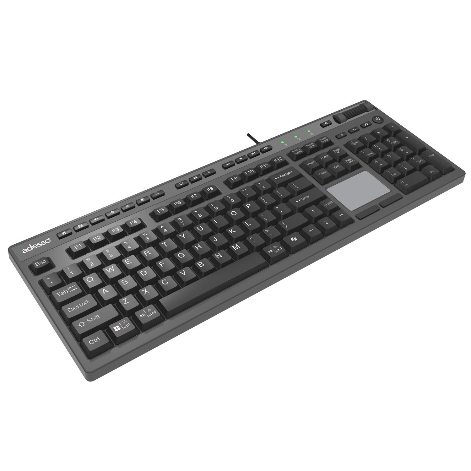 Adesso – Clavier EasyTouch 445 avec touche de raccourci Copilot, pavé tactile intégré, molette de défilement, touches de raccourci multimédias et