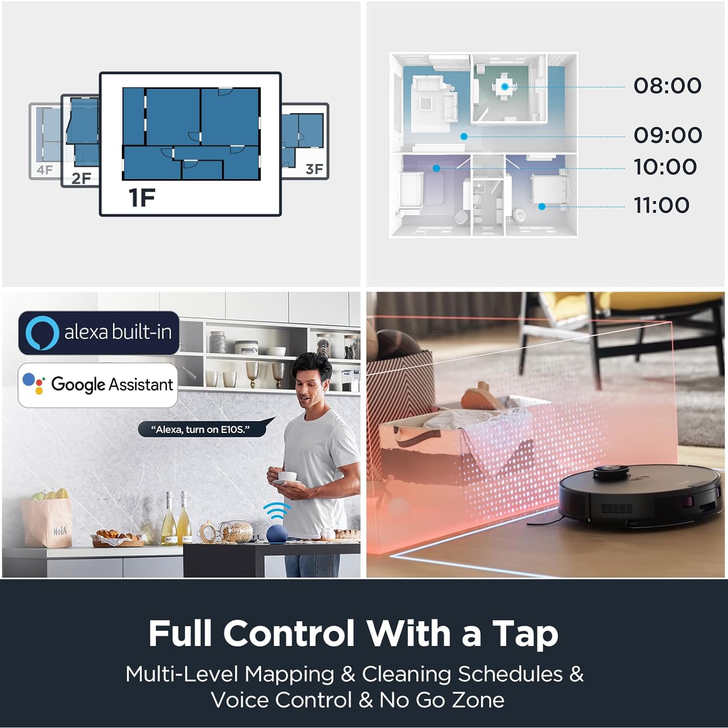 Boîte ouverte – Aspirateur robot et vadrouille sans sac 2-en-1 E10sC d'Eureka