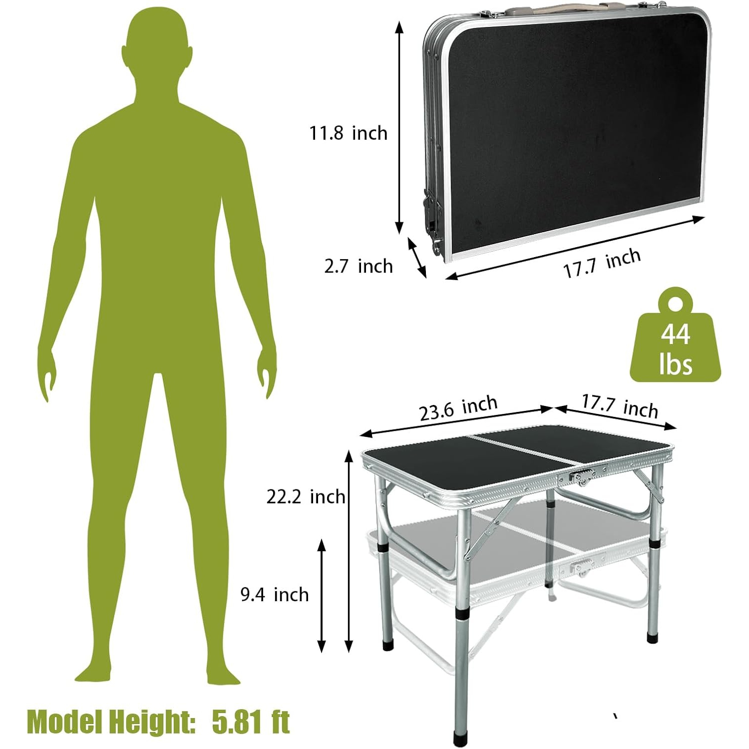 Table pliante PetginHome, table de camping à hauteur réglable, table de camping en aluminium légère pour la plage, intérieur