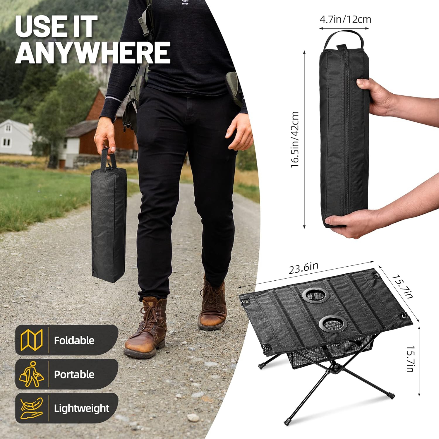 PetginHome Folding Camping Table, Small Camp Table Foldable with Mesh Storage, Folding Beach Table for Outdoor,Picnic,Tent Side,Fishing,Hiking