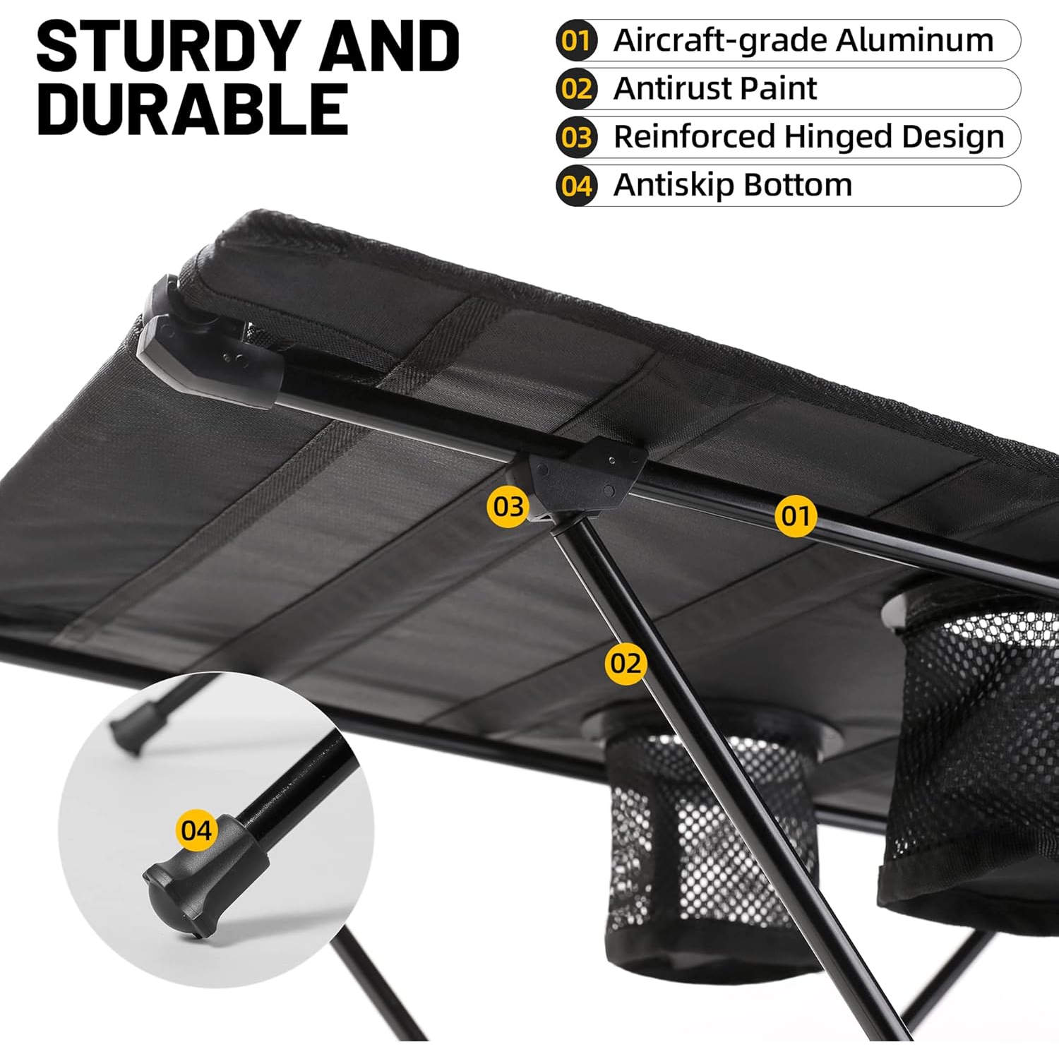 PetginHome Folding Camping Table, Small Camp Table Foldable with Mesh Storage, Folding Beach Table for Outdoor,Picnic,Tent Side,Fishing,Hiking