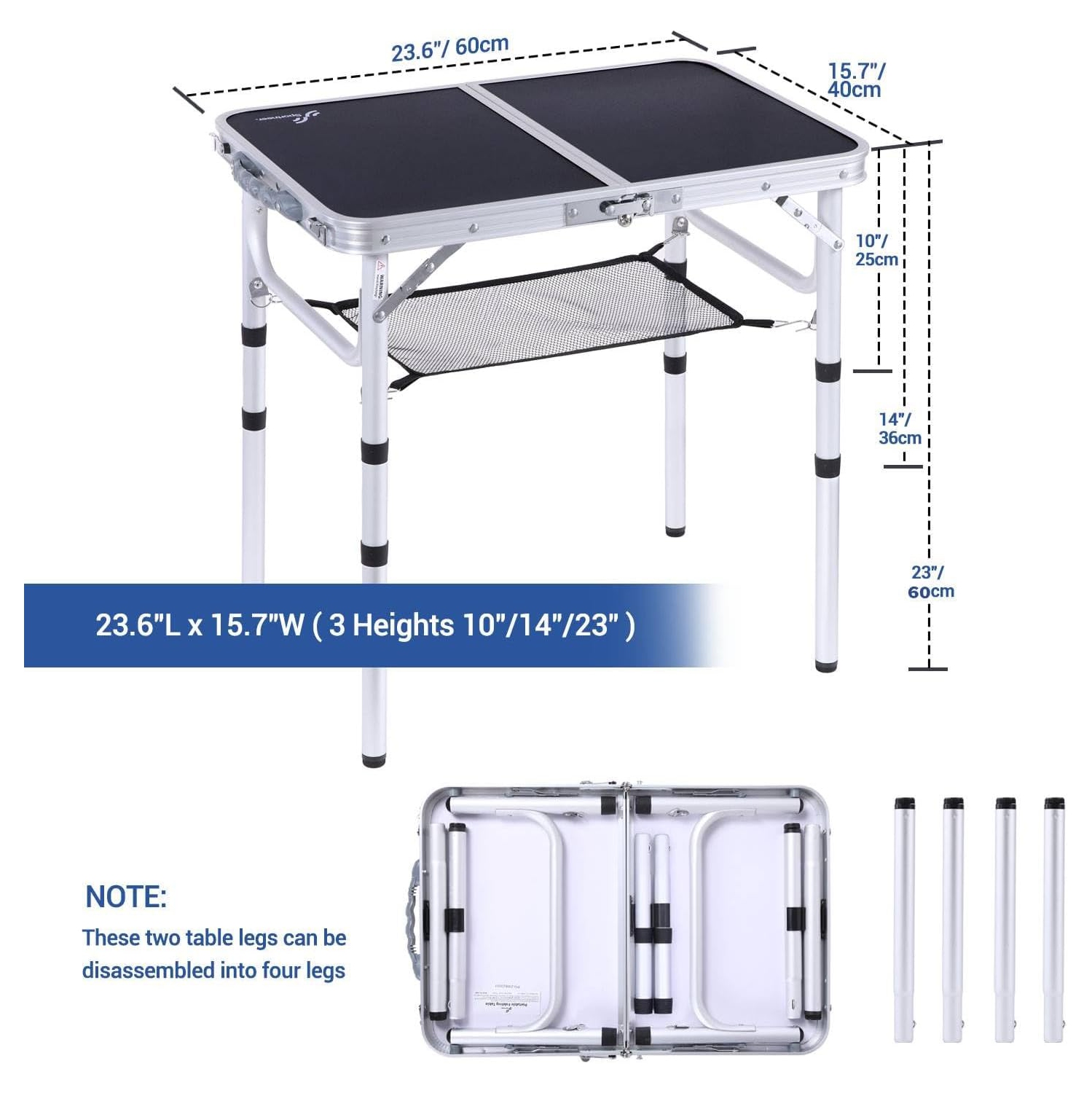 Table de camping pliante de PetginHome, table pliante ajustable Table de camping portative avec couche en filet pour le camping, le pique-nique et le