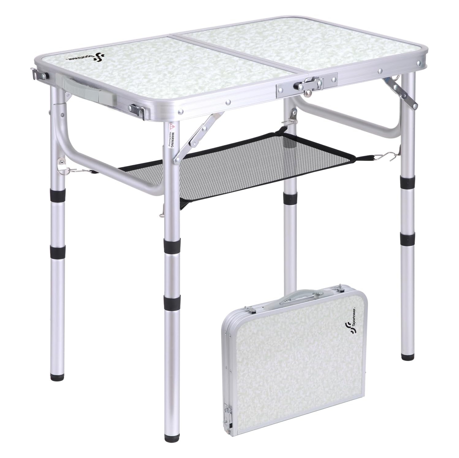 Table de camping pliante de PetginHome, table pliante ajustable Table de camping portative avec couche en filet pour le camping, le pique-nique et le