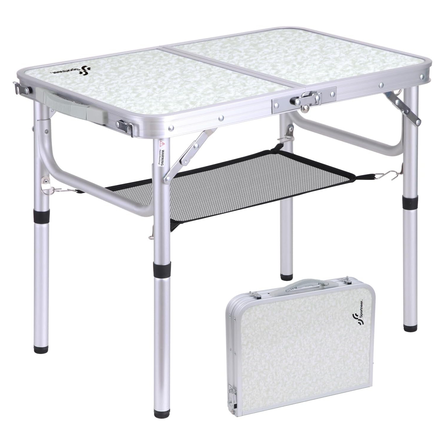 Table de camping pliante de PetginHome, table pliante ajustable Table de camping portative avec couche en filet pour le camping, le pique-nique et le