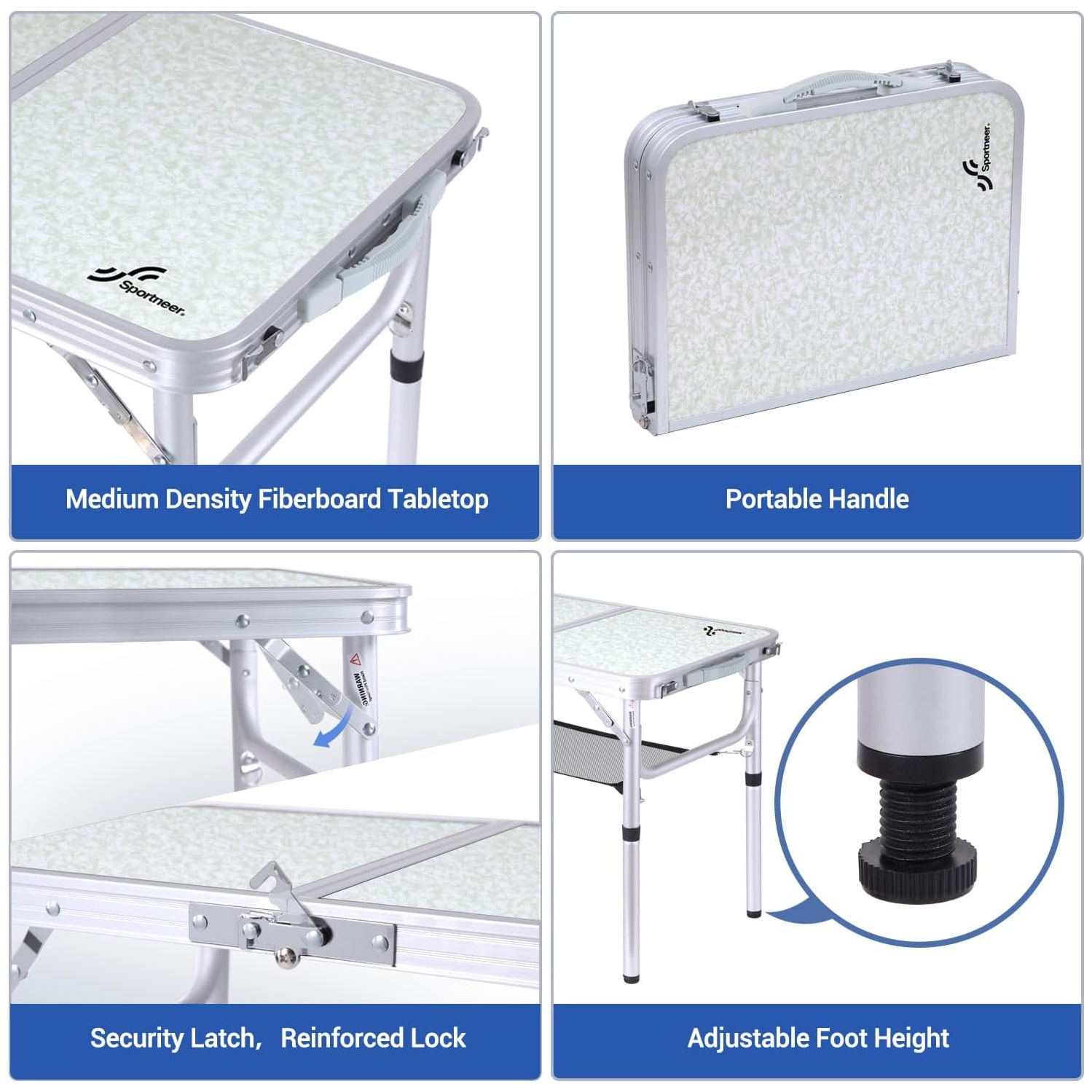 Table de camping pliante de PetginHome, table pliante ajustable Table de camping portative avec couche en filet pour le camping, le pique-nique et le