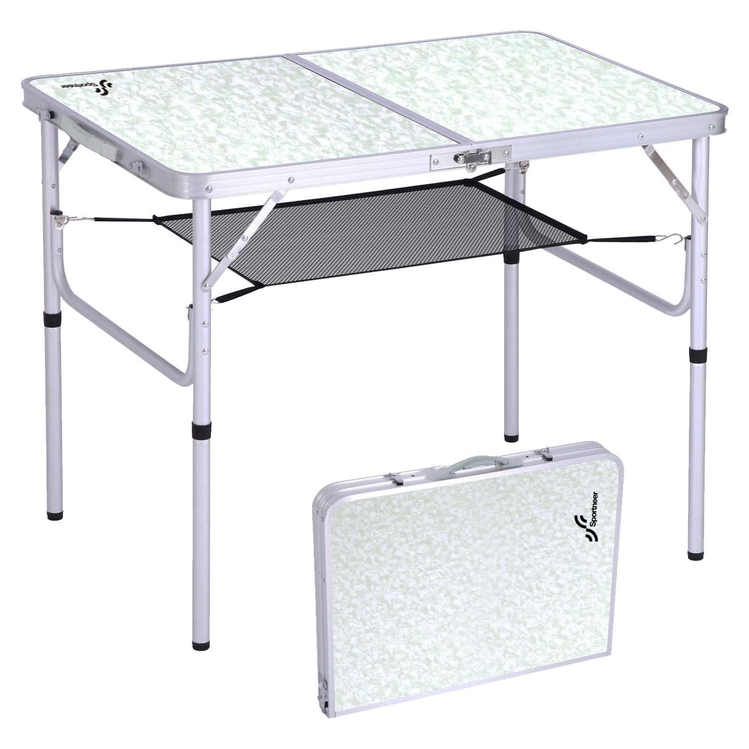 Table de camping pliante de PetginHome, table pliante ajustable Table de camping portative avec couche en filet pour le camping, le pique-nique et le