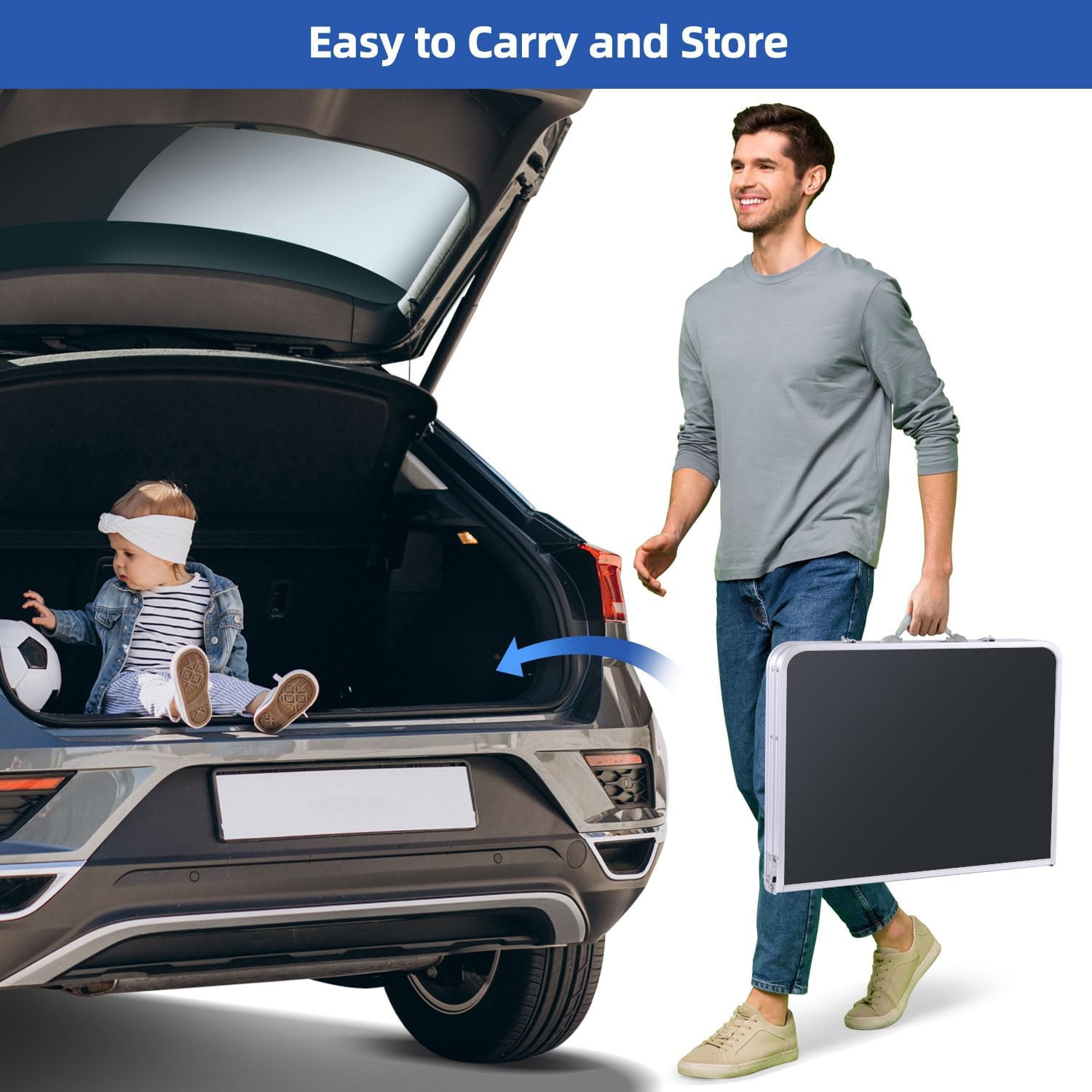 Table de camping pliante de PetginHome, table pliante ajustable Table de camping portative avec couche en filet pour le camping, le pique-nique et le