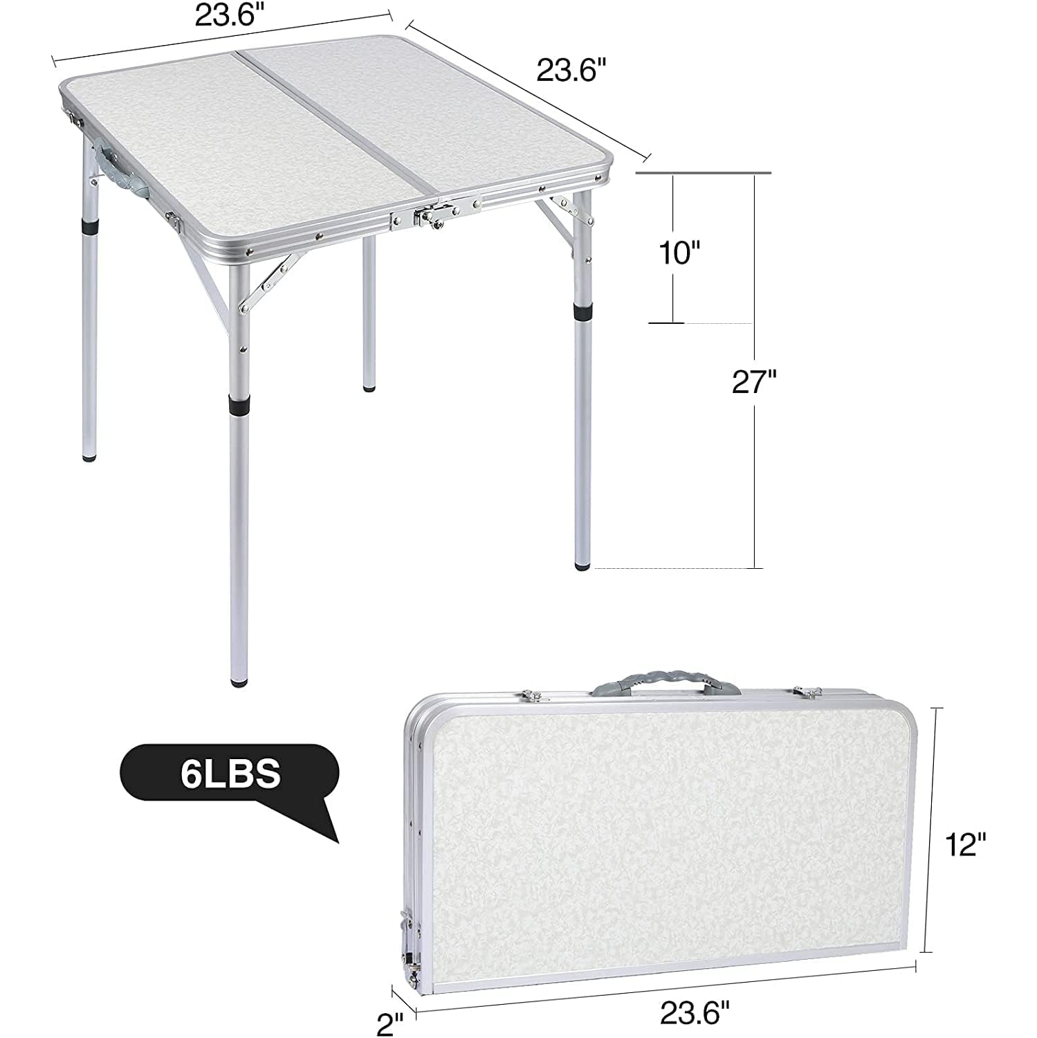 Table pliante de 2 pi de PetginHome, table pliante à hauteur réglable, table de camping légère et portative en aluminium, 2 hauteurs, 68D x 59&nbsp;W