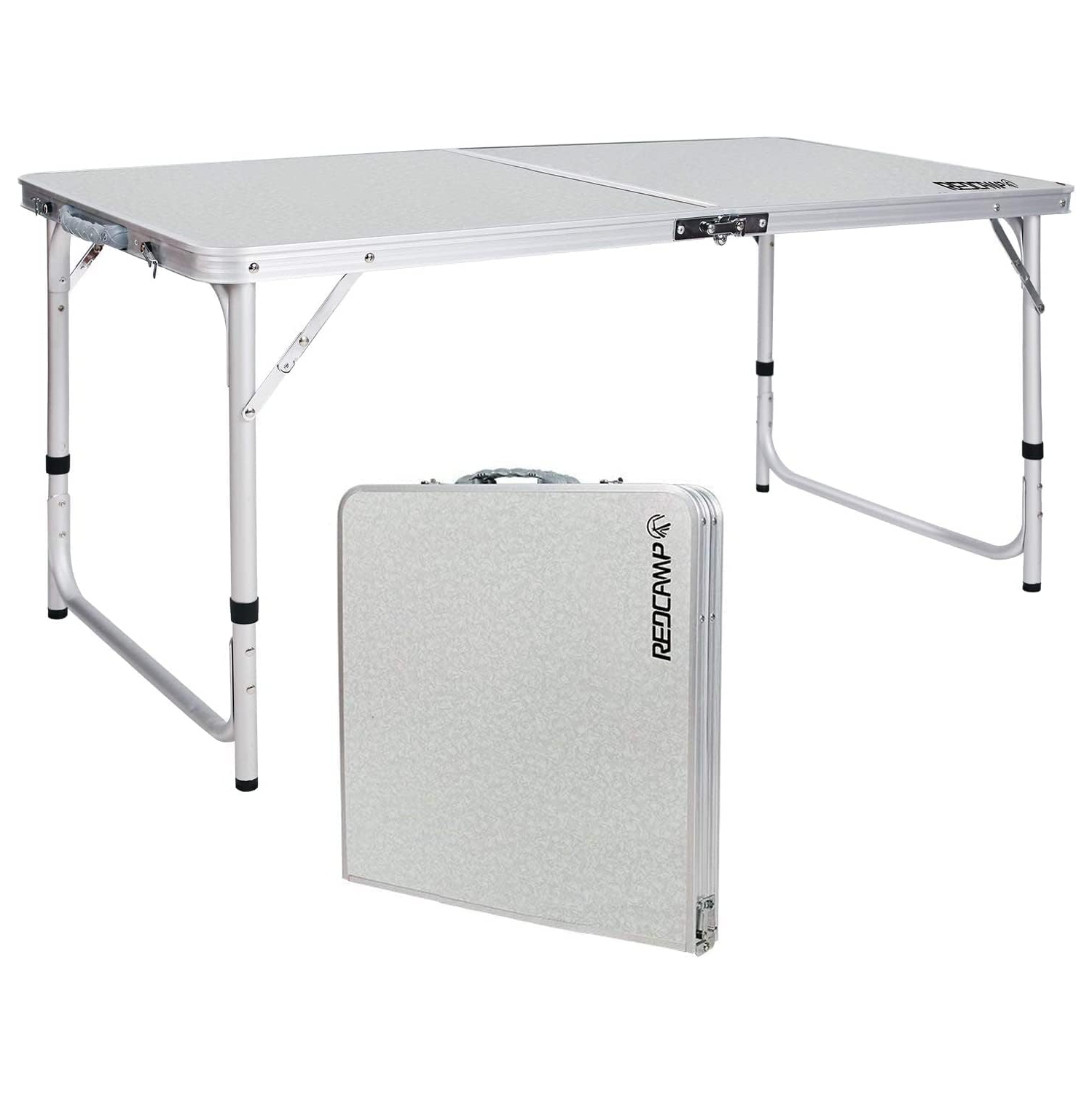 Table pliante de 4 pi de PetginHome, table pliante à hauteur réglable, table de camping légère et portative en aluminium, 2 hauteurs, 60D x