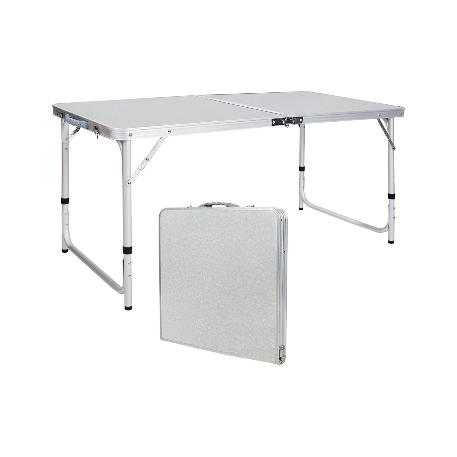 Table pliante de 4 pi de PetginHome, table pliable à hauteur réglable, table de camping légère et portative en aluminium, 2 hauteurs, 61D x