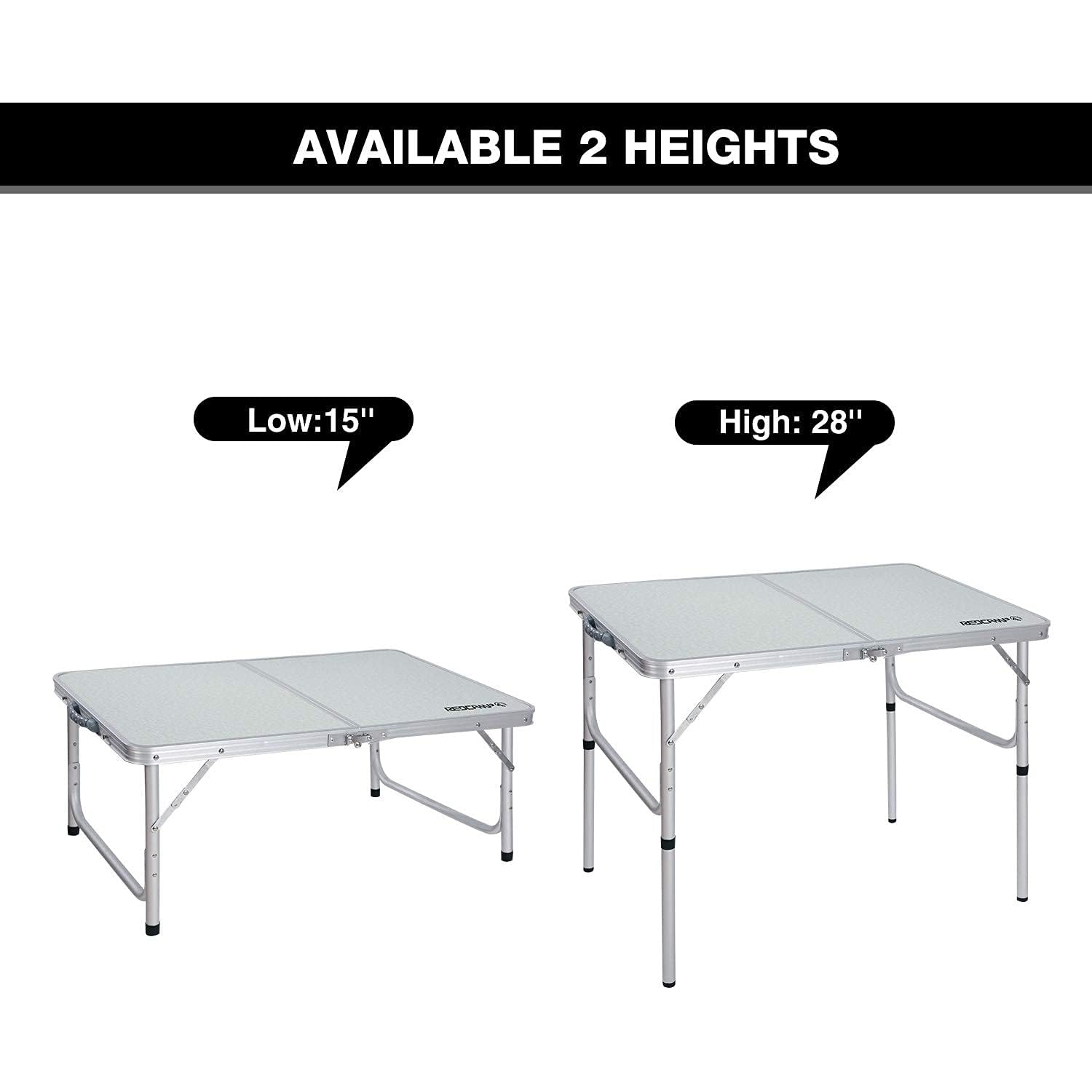 PetginHome 3 Feet Folding Table,Foldable Table Adjustable Height, Lightweight Portable Aluminum Camping Table, 2 Heights,91D x 60W x 71H cm