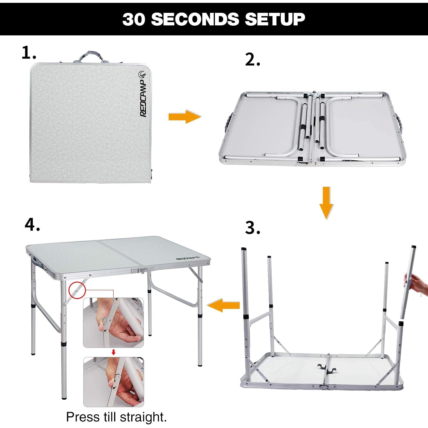 PetginHome 3 Feet Folding Table,Foldable Table Adjustable Height, Lightweight Portable Aluminum Camping Table, 2 Heights,91D x 60W x 71H cm