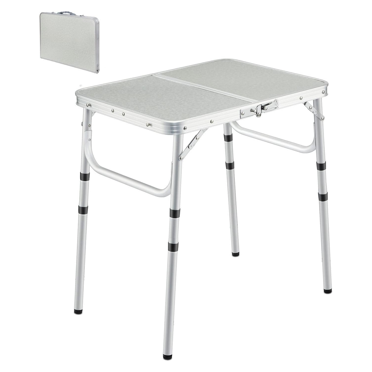 Table pliante de 2 pi de PetginHome, table pliable à hauteur réglable, table de camping légère et portative en aluminium, 3 hauteurs, 91D x